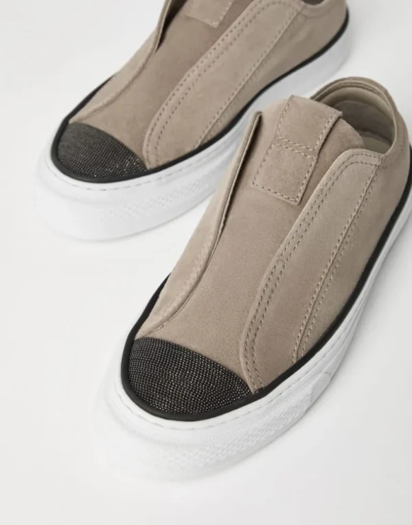 Suede slip-on sneakers with precious toe