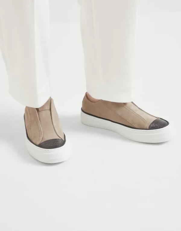 Suede slip-on sneakers with precious toe