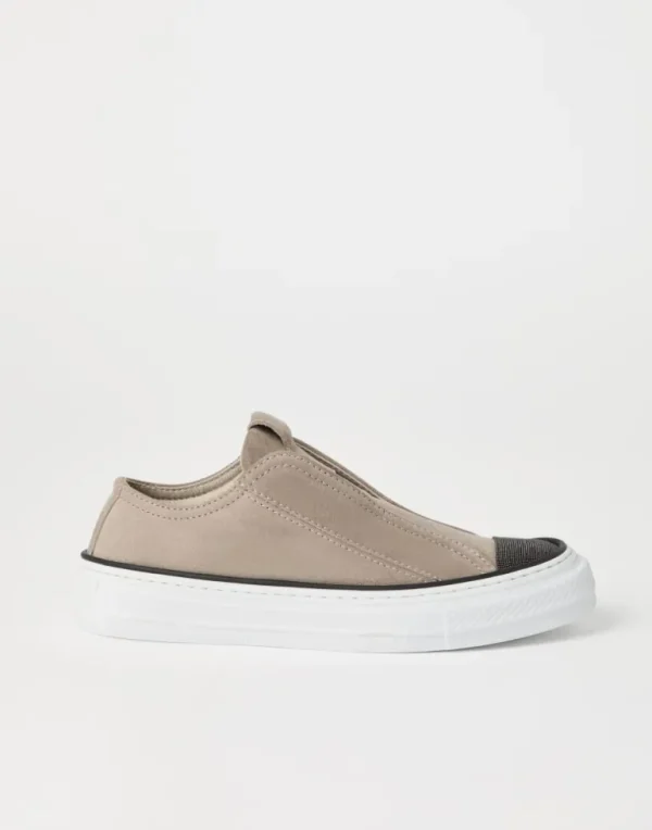 Suede slip-on sneakers with precious toe