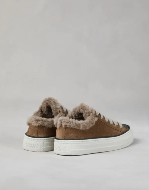 Suede sneakers with shearling lining and precious toe