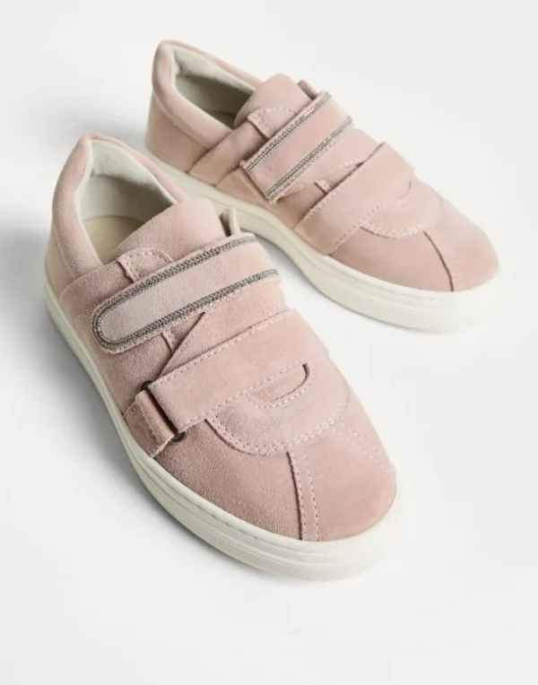 Suede sneakers with straps and monili