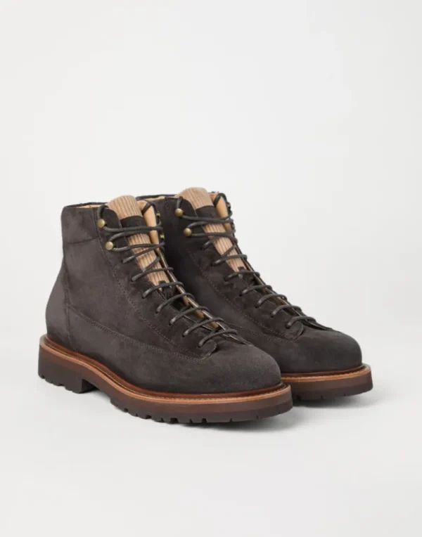 Suede urban outdoor boots with corduroy insert