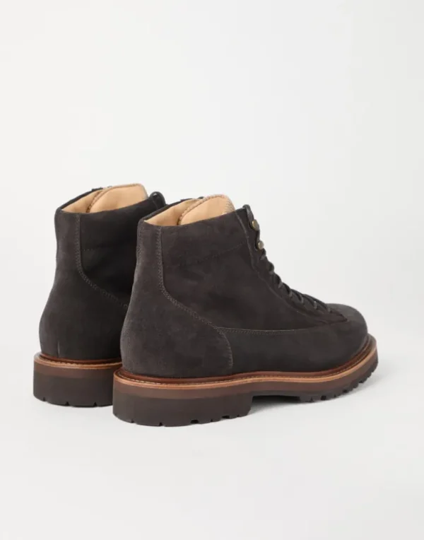 Suede urban outdoor boots with corduroy insert