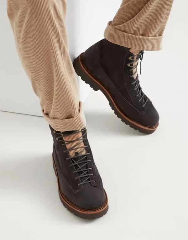 Suede urban outdoor boots with corduroy insert