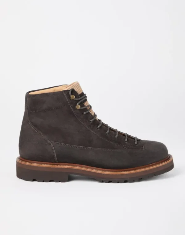 Suede urban outdoor boots with corduroy insert