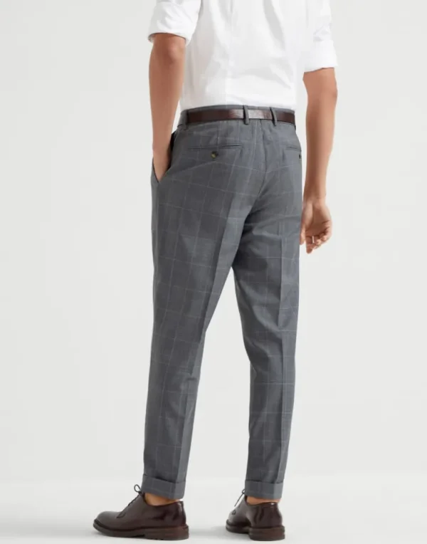 Super 120s virgin wool overcheck formal fit trousers