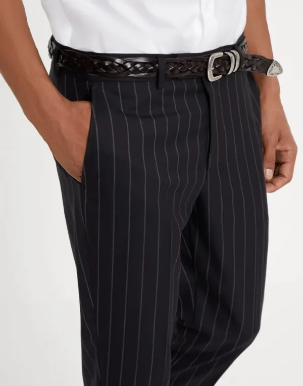 Super 150s virgin wool wide chalk stripe batavia formal fit trousers