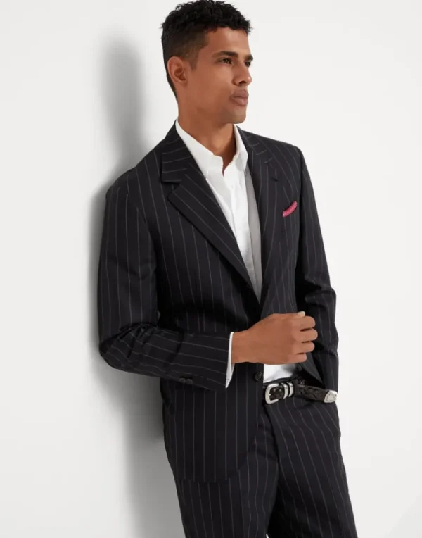 Super 150s virgin wool wide chalk stripe batavia blazer