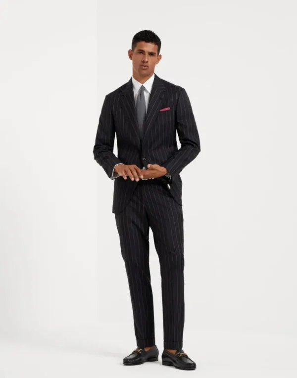 Super 150s virgin wool wide chalk stripe batavia formal fit trousers