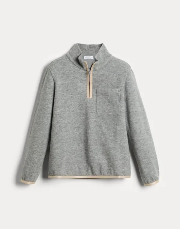 Techno cashmere and cotton turtleneck sweatshirt with half zip