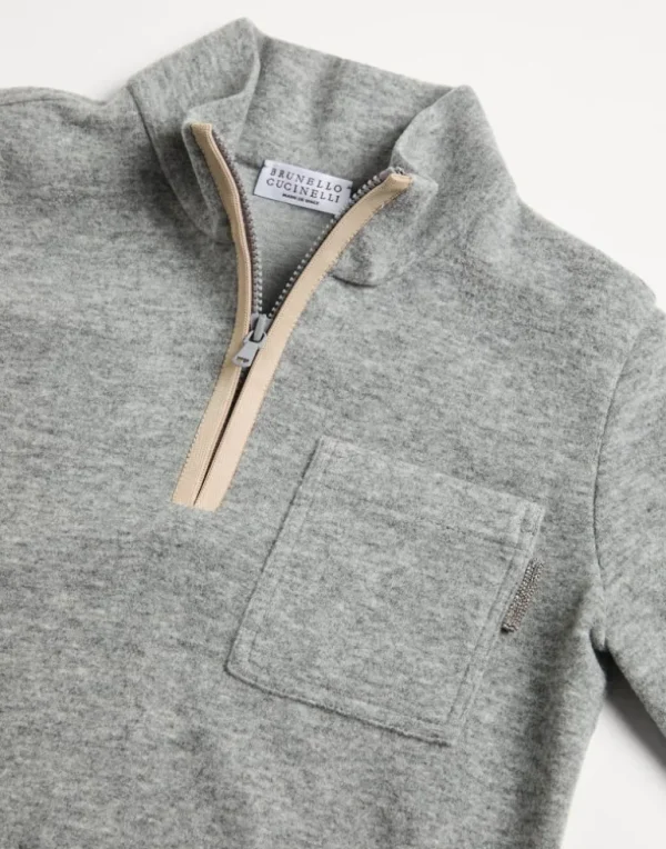 Techno cashmere and cotton turtleneck sweatshirt with half zip