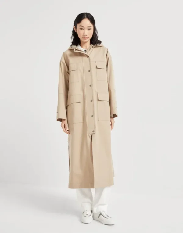 Techno cotton bonded panama parka with shiny trim