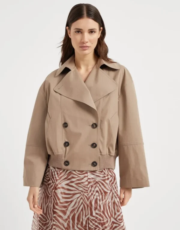 Techno cotton bonded panama cropped pea coat with precious detail