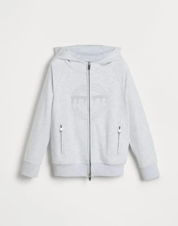 Techno cotton French terry hooded sweatshirt with embroidery and print