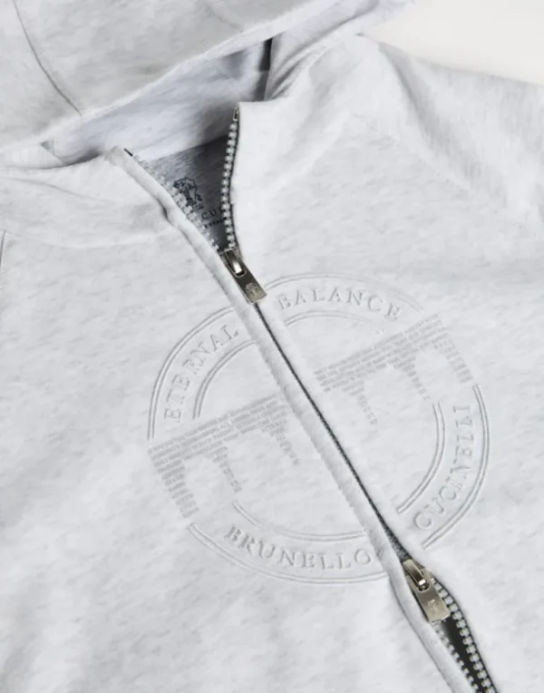 Techno cotton French terry hooded sweatshirt with embroidery and print