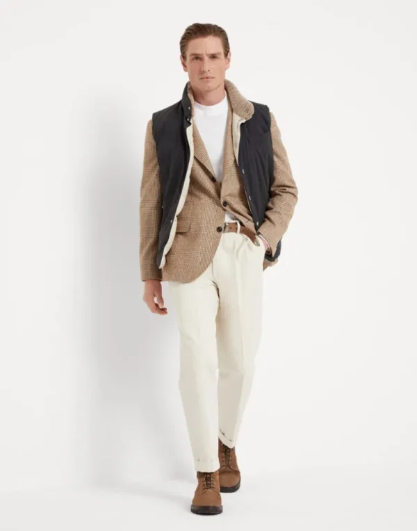 Techno cotton gabardine down vest with shearling insert