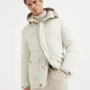 Techno cotton gabardine hooded down parka with shearling insert