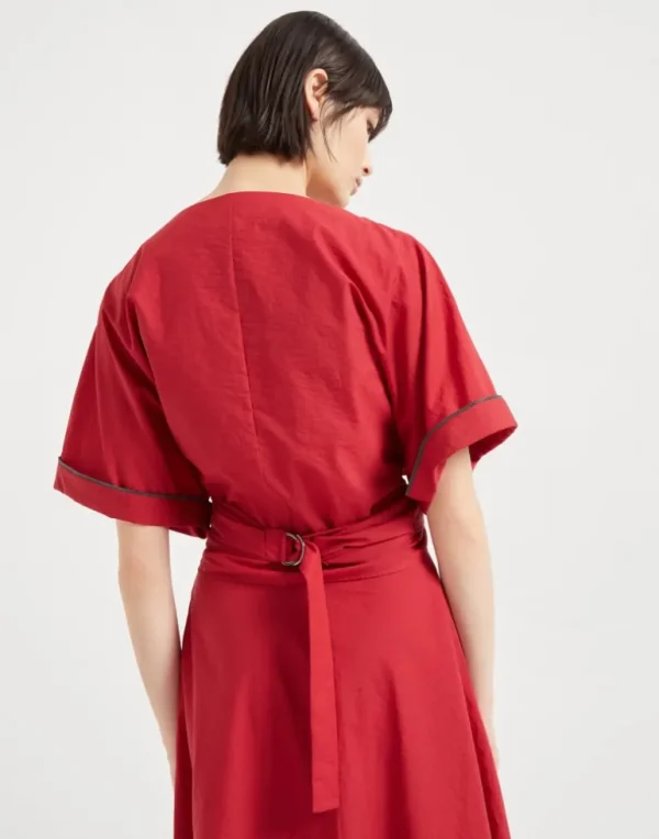 Techno cotton poplin kimono-style top with shiny trims