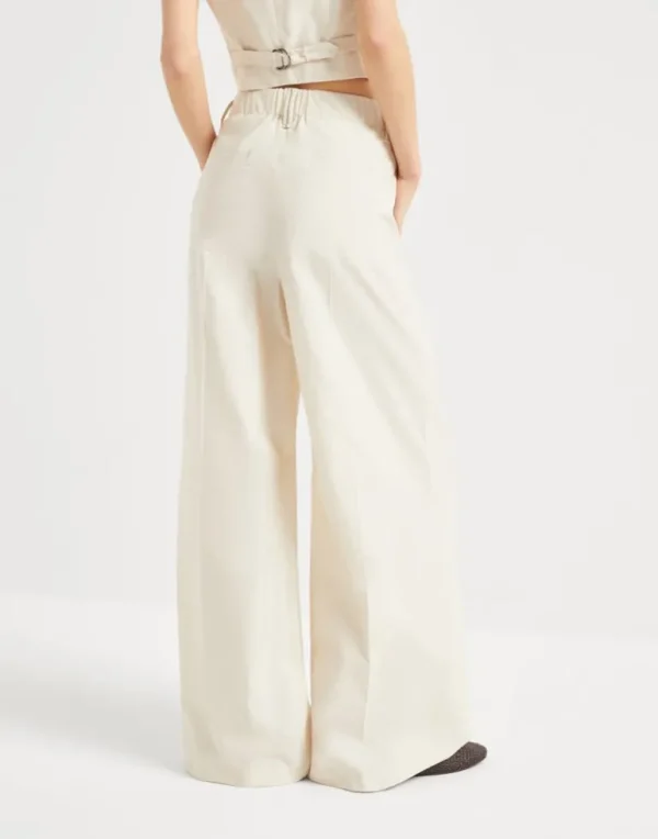 Techno cotton poplin sartorial loose trousers with monili