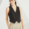 Techno cotton poplin vest with herbarium appliqué and monili