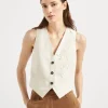 Techno cotton poplin vest with herbarium appliqué and monili