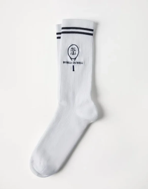 Techno cotton rib knit socks with embroidery