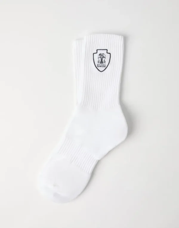 Techno cotton rib knit socks with embroidered logo