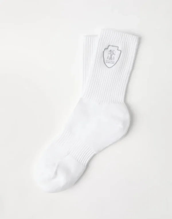 Techno cotton rib knit socks with embroidered logo