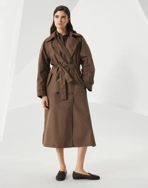 Techno cotton water-resistant taffeta trench with shiny details