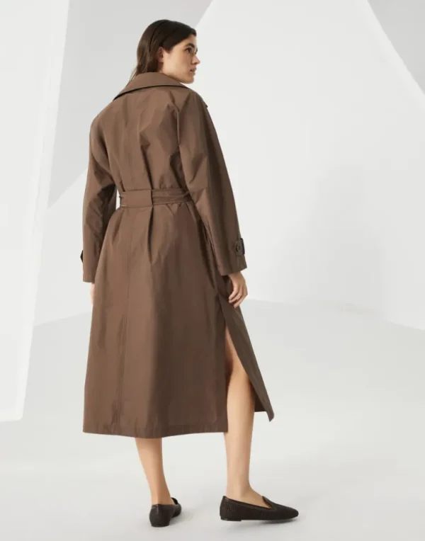 Techno cotton water-resistant taffeta trench with shiny details