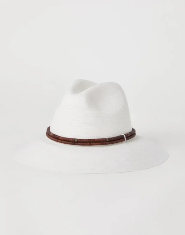 Techno hemp and cotton fedora with leather and monili band