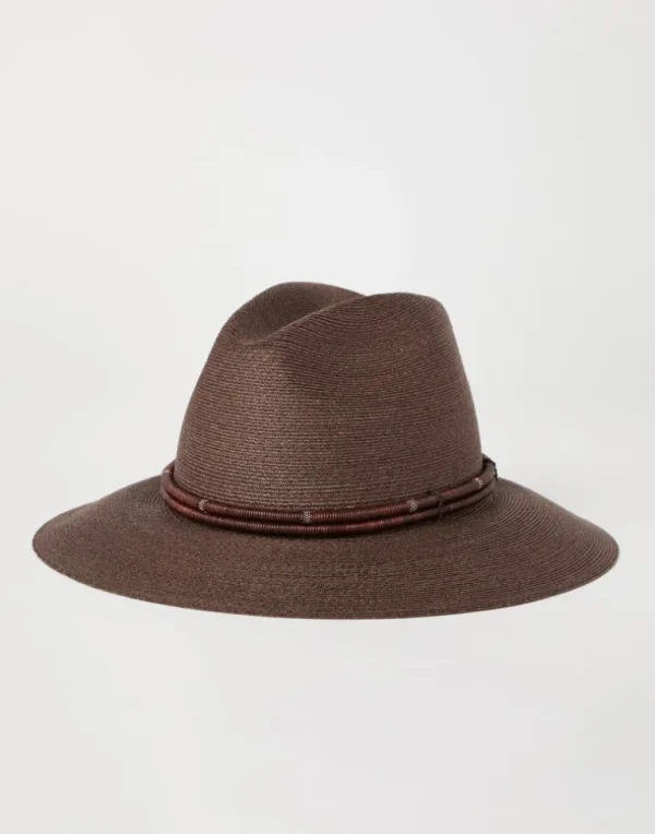 Techno hemp and cotton fedora with leather and monili band