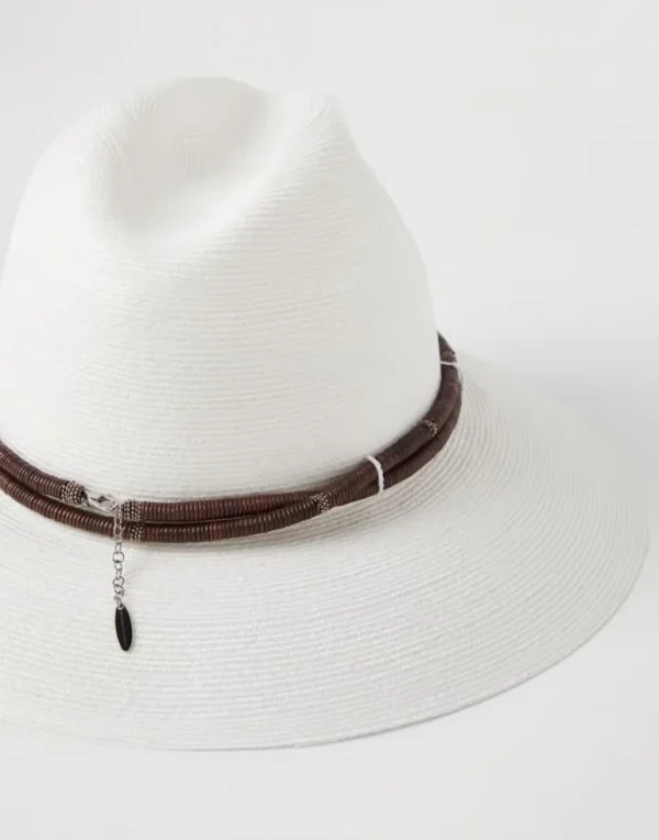 Techno hemp and cotton fedora with leather and monili band