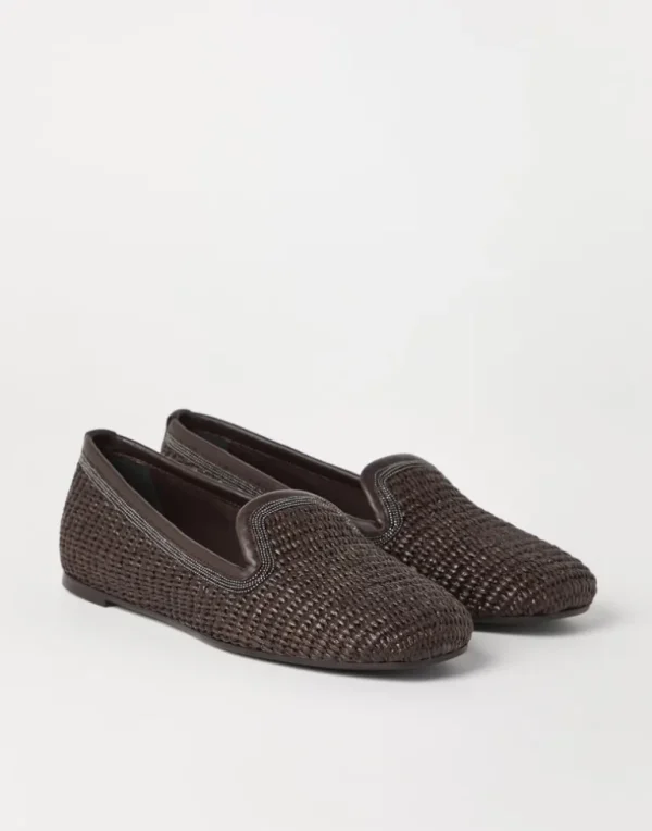 Techno raffia slippers with precious trim