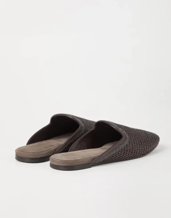 Techno raffia slippers with precious trim