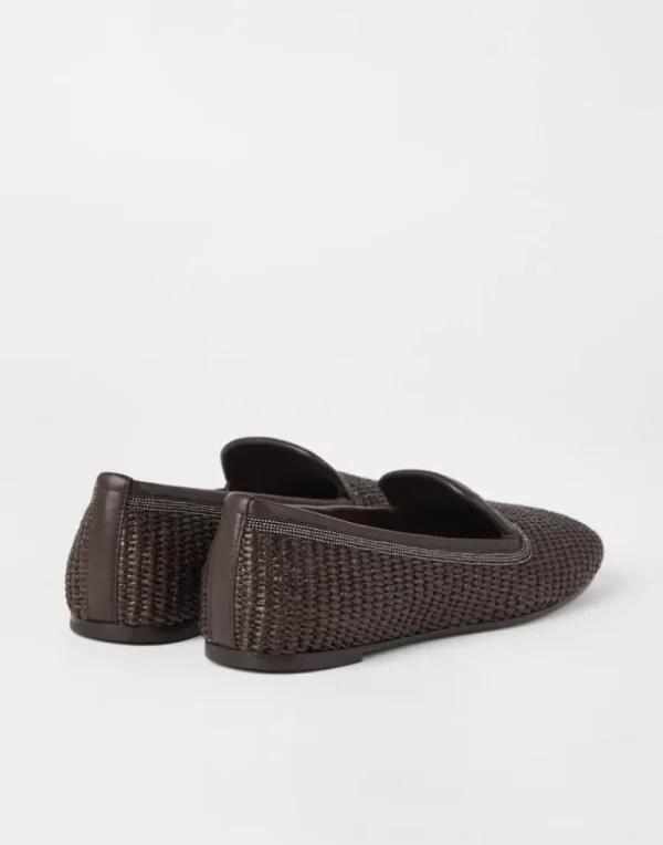 Techno raffia slippers with precious trim