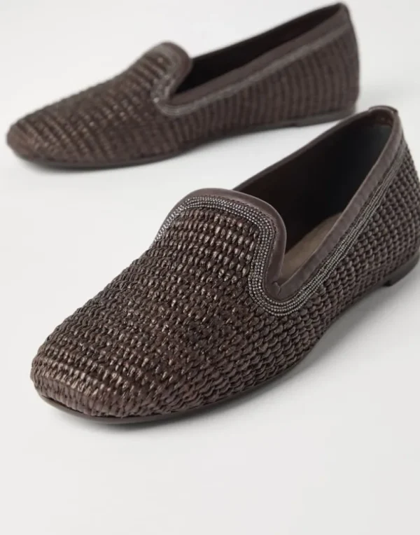 Techno raffia slippers with precious trim