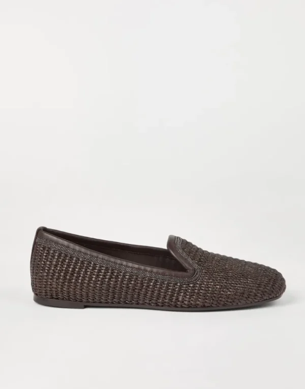 Techno raffia slippers with precious trim