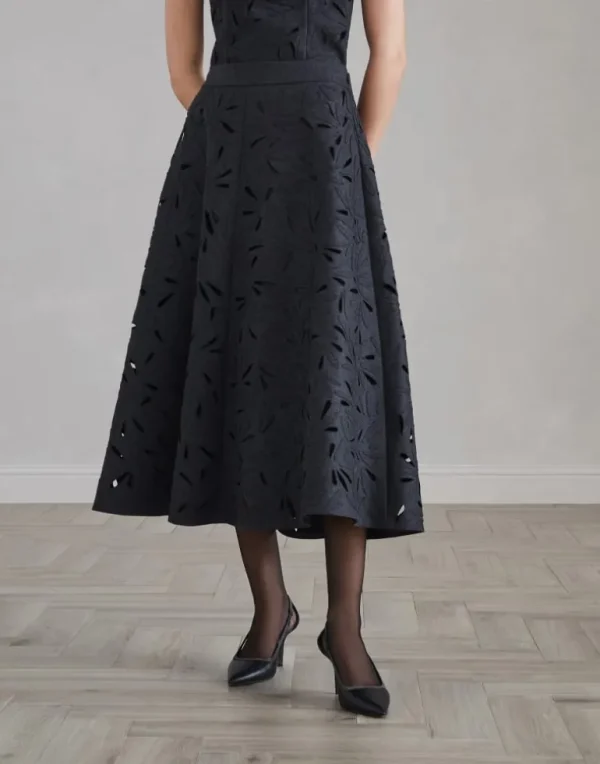 Techno virgin wool flannel fern motif circle skirt