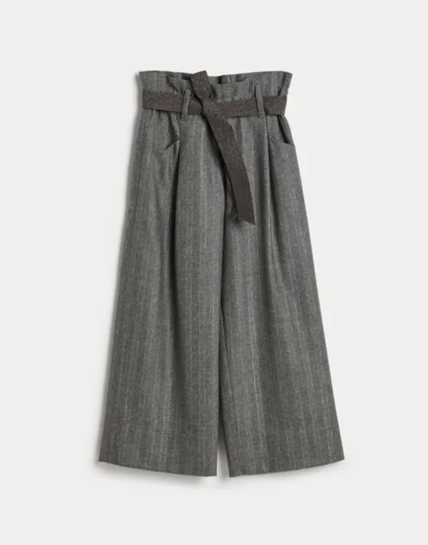 Techno wool flannel A-line trousers with sparkling regimental stripes