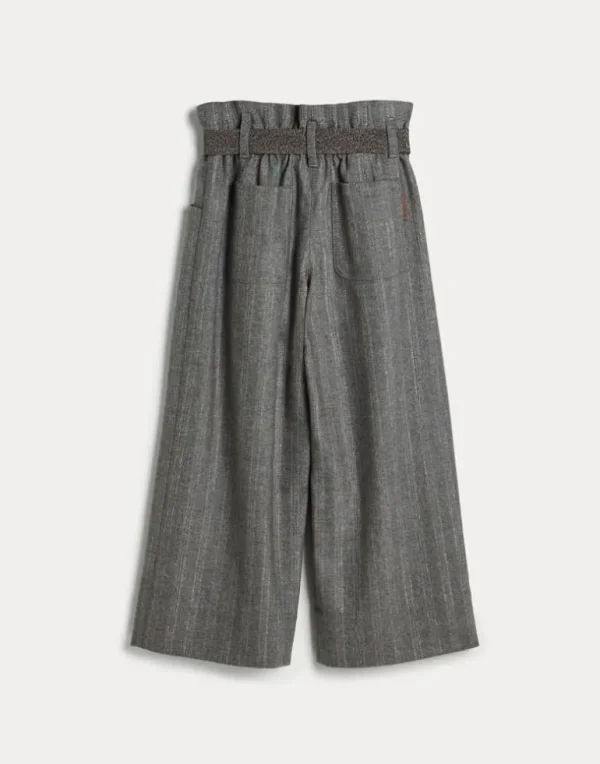 Techno wool flannel A-line trousers with sparkling regimental stripes