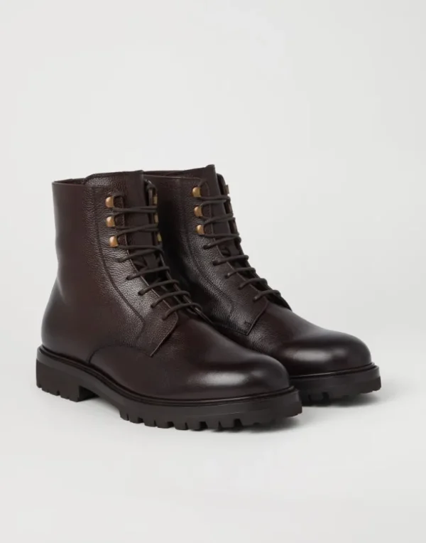 Texture calfskin boots with shearling lining