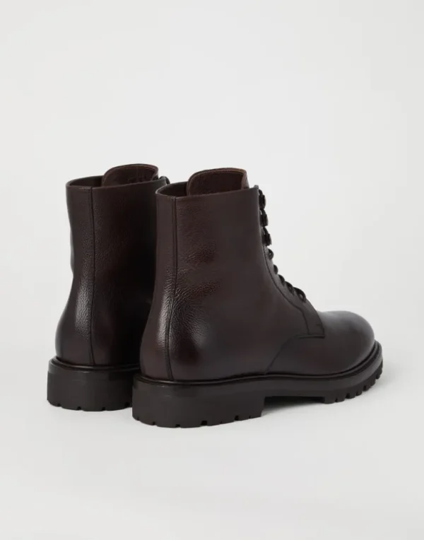 Texture calfskin boots with shearling lining