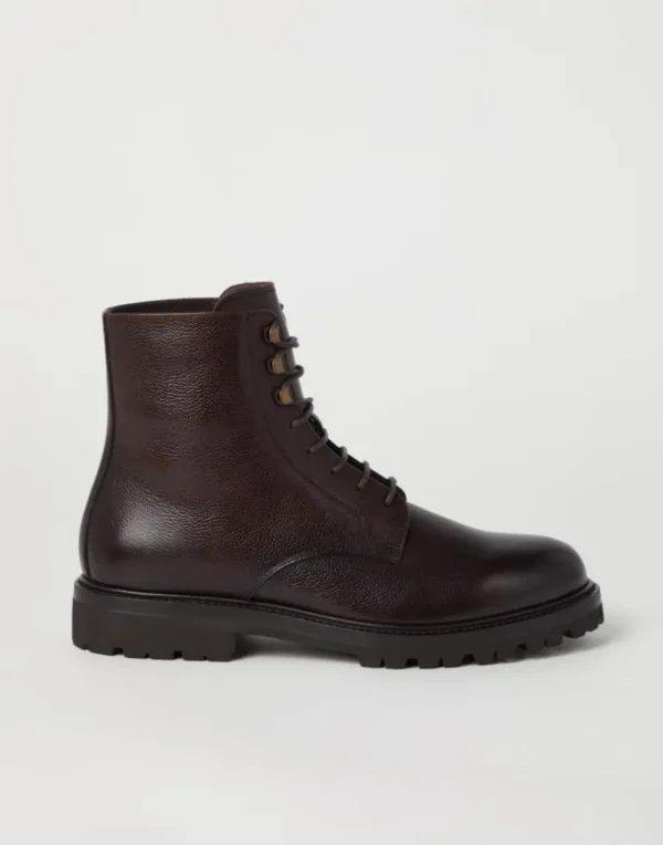 Texture calfskin boots with shearling lining