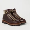 Texture calfskin mountain-style boots with wool diagonal insert