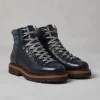 Texture calfskin mountain-style boots with wool diagonal insert