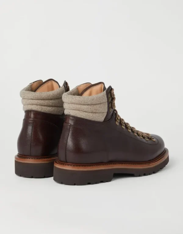 Texture calfskin mountain-style boots with wool diagonal insert