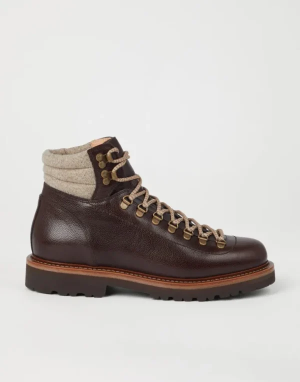 Texture calfskin mountain-style boots with wool diagonal insert