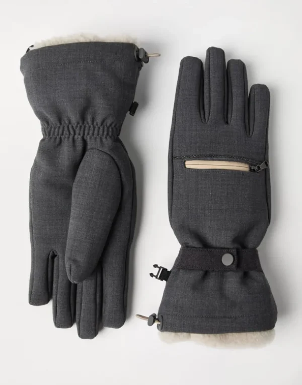 Tropical luxury wool gloves with shearling insert and monili