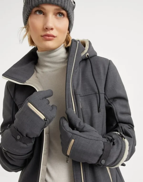 Tropical luxury wool gloves with shearling insert and monili